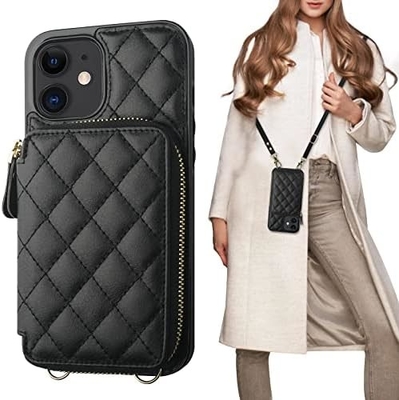 iPhone 12/12 Pro кроссбоди сумка, RFID защищенный PU кожаный ремень брекет с карточным слотом Разделенная сумка запястье ремень шнур