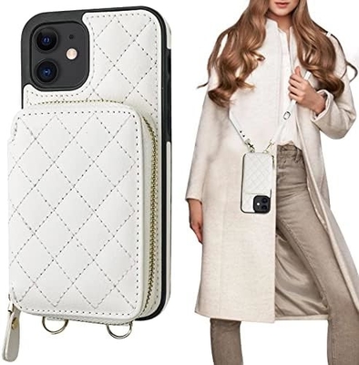 iPhone 12/12 Pro кроссбоди сумка, RFID защищенный PU кожаный ремень брекет с карточным слотом Разделенная сумка запястье ремень шнур