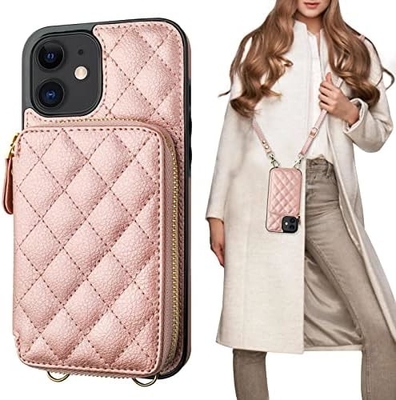 iPhone 12/12 Pro кроссбоди сумка, RFID защищенный PU кожаный ремень брекет с карточным слотом Разделенная сумка запястье ремень шнур
