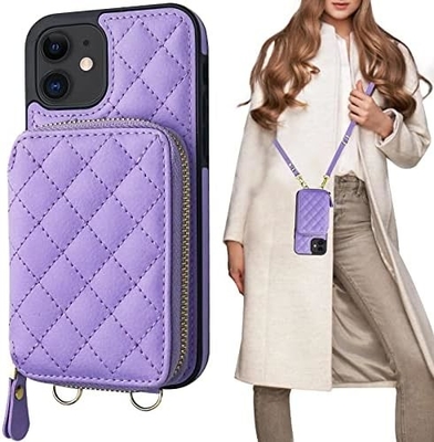 iPhone 12/12 Pro кроссбоди сумка, RFID защищенный PU кожаный ремень брекет с карточным слотом Разделенная сумка запястье ремень шнур