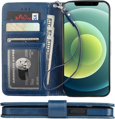 Совместима с кошельком для iPhone 12/Pro с держателем карт PU кожаный подставник устойчивый к ударам запястье ремень clamshell 6,1-дюймовый