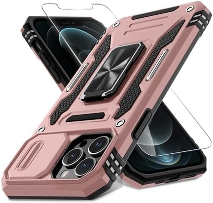 iPhone 12 Pro Max с крышкой слайдной камеры+защитным устройством для экрана ((1 упаковка), вращающимся кольцом Kickstand военного класса Shockproof