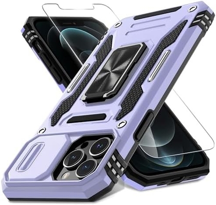 iPhone 12 Pro Max с крышкой слайдной камеры+защитным устройством для экрана ((1 упаковка), вращающимся кольцом Kickstand военного класса Shockproof
