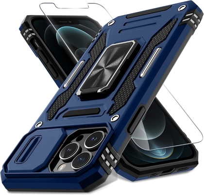 iPhone 12 Pro Max с крышкой слайдной камеры+защитным устройством для экрана ((1 упаковка), вращающимся кольцом Kickstand военного класса Shockproof