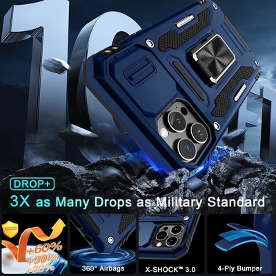 iPhone 12 Pro Max с крышкой слайдной камеры+защитным устройством для экрана ((1 упаковка), вращающимся кольцом Kickstand военного класса Shockproof