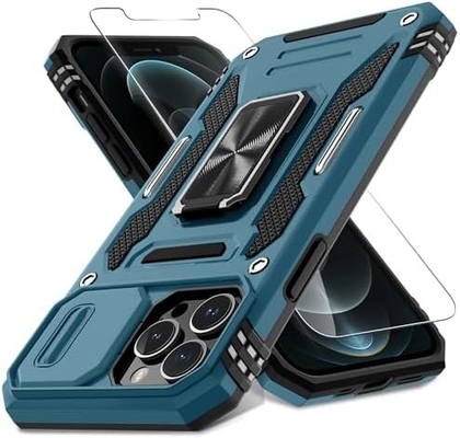 iPhone 12 Pro Max с крышкой слайдной камеры+защитным устройством для экрана ((1 упаковка), вращающимся кольцом Kickstand военного класса Shockproof