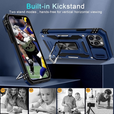 iPhone 12 Pro Max с крышкой слайдной камеры+защитным устройством для экрана ((1 упаковка), вращающимся кольцом Kickstand военного класса Shockproof
