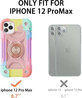 iPhone 12 Pro Max Case 6.7&quot; - тяжеломощный устойчивый к ударам, стойка кольца, стеклянный экран и защитник объектива камеры (Радужная розовая)