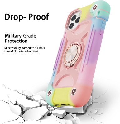 iPhone 12 Pro Max Case 6.7&quot; - тяжеломощный устойчивый к ударам, стойка кольца, стеклянный экран и защитник объектива камеры (Радужная розовая)