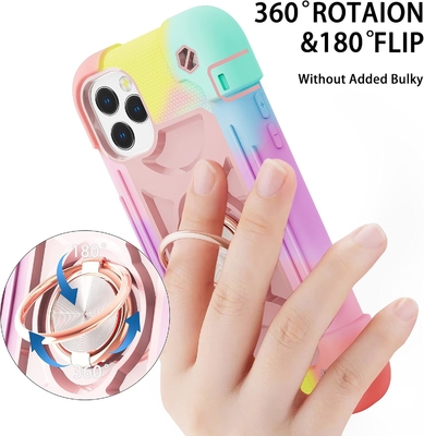 iPhone 12 Pro Max Case 6.7&quot; - тяжеломощный устойчивый к ударам, стойка кольца, стеклянный экран и защитник объектива камеры (Радужная розовая)