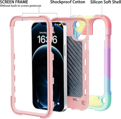 iPhone 12 Pro Max Case 6.7&quot; - тяжеломощный устойчивый к ударам, стойка кольца, стеклянный экран и защитник объектива камеры (Радужная розовая)