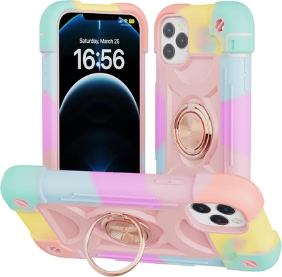 iPhone 12 Pro Max Case 6.7&quot; - тяжеломощный устойчивый к ударам, стойка кольца, стеклянный экран и защитник объектива камеры (Радужная розовая)