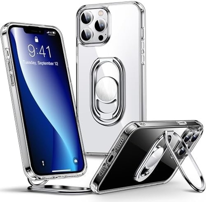 Защита для iPhone 12 Pro Max Чехло со стойкой, Чехло для телефона Чистое с держателем двойного кольца [Регулируемый и складной]
