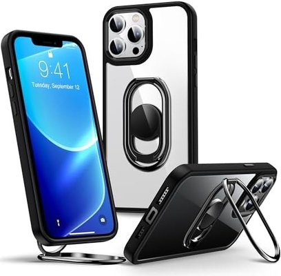 Защита для iPhone 12 Pro Max Чехло со стойкой, Чехло для телефона Чистое с держателем двойного кольца [Регулируемый и складной]