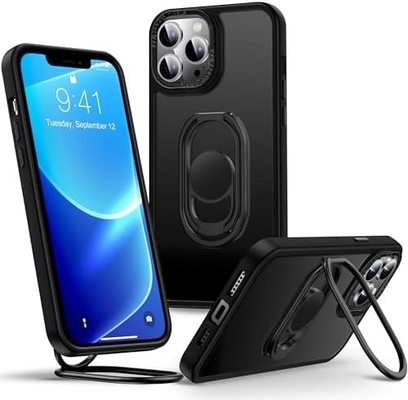 Защита для iPhone 12 Pro Max Чехло со стойкой, Чехло для телефона Чистое с держателем двойного кольца [Регулируемый и складной]