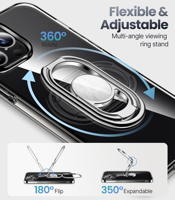 Защита для iPhone 12 Pro Max Чехло со стойкой, Чехло для телефона Чистое с держателем двойного кольца [Регулируемый и складной]