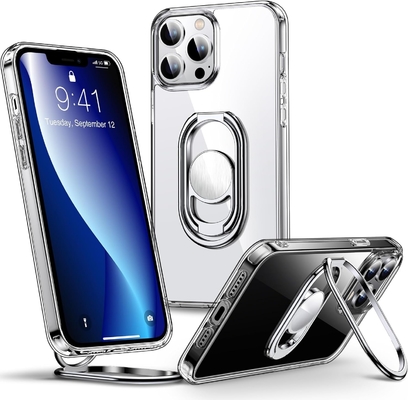 Защита для iPhone 12 Pro Max Чехло со стойкой, Чехло для телефона Чистое с держателем двойного кольца [Регулируемый и складной]