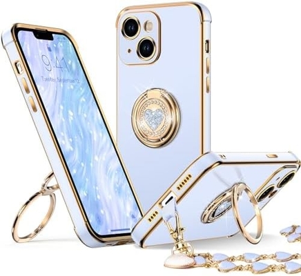 iPhone 12 Pro Max Чехло со стойкой, Чехло для телефона с двойным кольцом, Женщины Девушки Bling роскошный защитный чехл с слухом