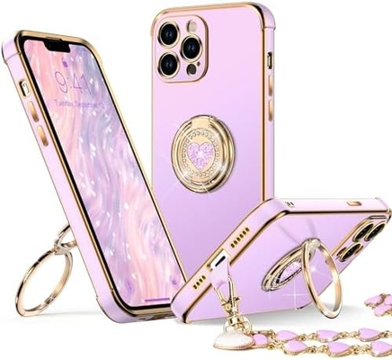 iPhone 12 Pro Max Чехло со стойкой, Чехло для телефона с двойным кольцом, Женщины Девушки Bling роскошный защитный чехл с слухом