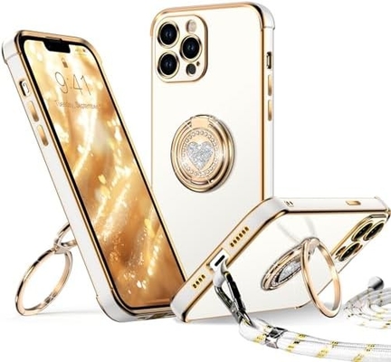 iPhone 12 Pro Max Чехло со стойкой, Чехло для телефона с двойным кольцом, Женщины Девушки Bling роскошный защитный чехл с слухом