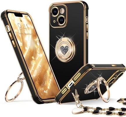 iPhone 12 Pro Max Чехло со стойкой, Чехло для телефона с двойным кольцом, Женщины Девушки Bling роскошный защитный чехл с слухом