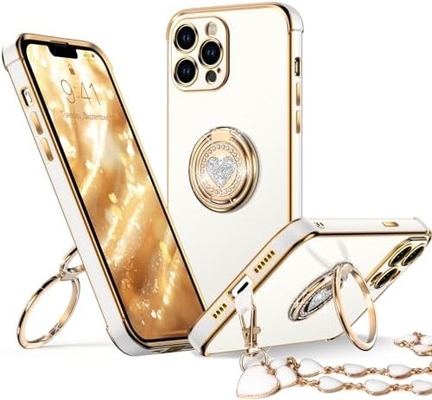 iPhone 12 Pro Max Чехло со стойкой, Чехло для телефона с двойным кольцом, Женщины Девушки Bling роскошный защитный чехл с слухом