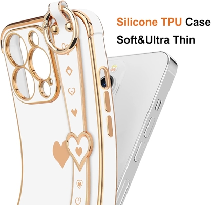 iPhone 12 Pro Cute Love-Heart Plating Strap Phone Cover for Women Girls Bling Силиконовый фотоаппарат защитный бампер