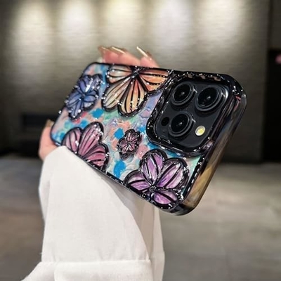 iPhone 12 Pro Max Case 6.7 Inch,Clear 3D Flower Phone Case for Women Girls Luxury Plating Floral Case Cover Эстетический
