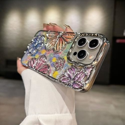 iPhone 12 Pro Max Case 6.7 Inch,Clear 3D Flower Phone Case for Women Girls Luxury Plating Floral Case Cover Эстетический