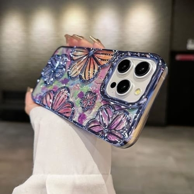iPhone 12 Pro Max Case 6.7 Inch,Clear 3D Flower Phone Case for Women Girls Luxury Plating Floral Case Cover Эстетический