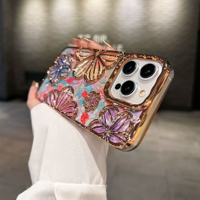 iPhone 12 Pro Max Case 6.7 Inch,Clear 3D Flower Phone Case for Women Girls Luxury Plating Floral Case Cover Эстетический