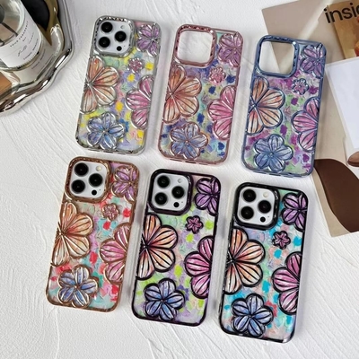 iPhone 12 Pro Max Case 6.7 Inch,Clear 3D Flower Phone Case for Women Girls Luxury Plating Floral Case Cover Эстетический