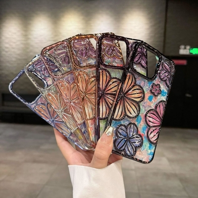 iPhone 12 Pro Max Case 6.7 Inch,Clear 3D Flower Phone Case for Women Girls Luxury Plating Floral Case Cover Эстетический