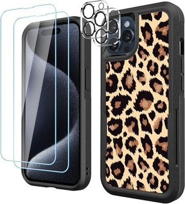 [5 в 1 для iphone 15 Plus Case, с 2 пакетом защитника экрана + 2 пакетом защитника объектива камеры, тяжело-должность прочный прочный