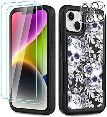 [5 в 1 для iphone 15 Plus Case, с 2 пакетом защитника экрана + 2 пакетом защитника объектива камеры, тяжело-должность прочный прочный