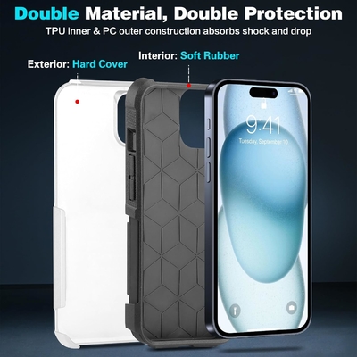 [5 в 1 для iphone 15 Plus Case, с 2 пакетом защитника экрана + 2 пакетом защитника объектива камеры, тяжело-должность прочный прочный