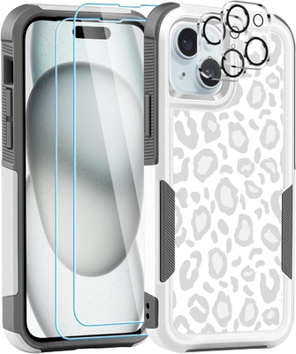 [5 в 1 для iphone 15 Plus Case, с 2 пакетом защитника экрана + 2 пакетом защитника объектива камеры, тяжело-должность прочный прочный