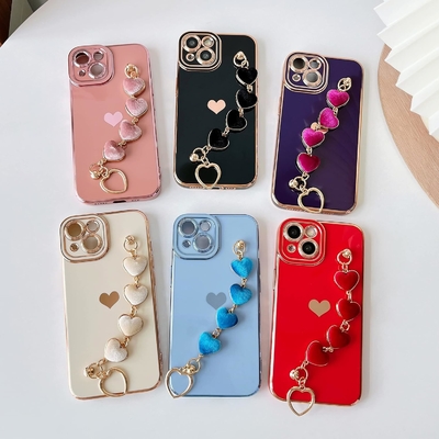 для iPhone 12 Pro Max Чехло,Красивая покрытка Любовь Сердце Запястье Повязка Цепочка Браслет Мягкий совместим с