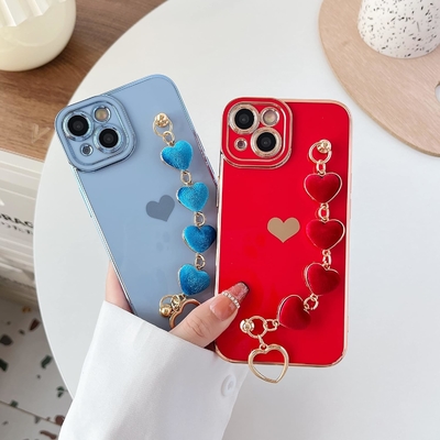 для iPhone 12 Pro Max Чехло,Красивая покрытка Любовь Сердце Запястье Повязка Цепочка Браслет Мягкий совместим с