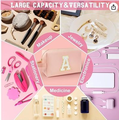 Персонализированная косметичка с инициалами и ручкой, косметичка в стиле преппи с внутренним карманом на молнии, для девочек 8 9 10 11 12 13 14 лет, подарки на выпускной для девочек-подростков, женщин, учителей