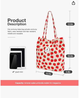 Сумка-тоут для женщин и девушек, большая вместимость, вельветовая многоразовая сумка для покупок на плечо с внутренним карманом