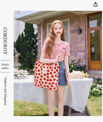 Сумка-тоут для женщин и девушек, большая вместимость, вельветовая многоразовая сумка для покупок на плечо с внутренним карманом