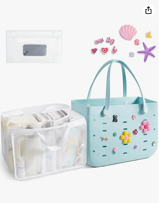 Beach Bag for Women, Water-resistant Rubber Tote Bag, Sandproof Vacation Essentials for Summer Swim Cruise Pool
