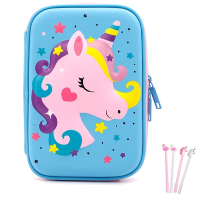 3D Cute EVA Unicorn Pen Pouch Stationery Box Anti-Shock Large Capacity Multi-Compartment for School with 4 unicorn pens ;EVA shell cushions supplies 3D Cute EVA Unicorn Pen Pouch Paper Bag Box Anti-Shock Большой емкости многокомплекс для школы с 4 ручками для единорогов