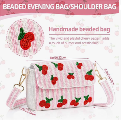 Handmade Beaded Shoulder Bag for Women, 5 x 8 x 1.75 Inch Beaded Cross Body Purse