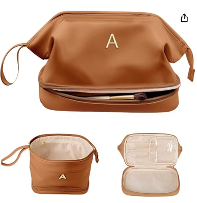 Personalized Gifts for Women-Bridesmaid Gift, Initial Makeup Bag | Mom Gifts,Travel Essentials, Personalized Cosmetic Bag with Makeup Brush Organizer, Toiletry Bags, Gift for Female Girl