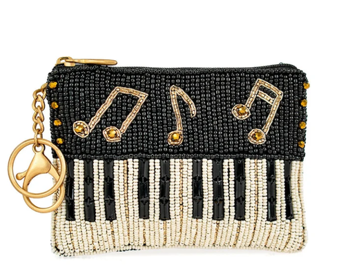 Play it Again Coin Purse Eye catching butterfly coin bag with bold beadwork floral patterns playful tassel key ring and zipper closure perfect for small essentials