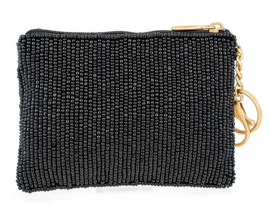 Play it Again Coin Purse Eye catching butterfly coin bag with bold beadwork floral patterns playful tassel key ring and zipper closure perfect for small essentials