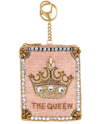 Crowned Jewel Coin Purse Soft pink beaded coin bag with glittering gold crown zipper closure easy open trigger hook key ring and credit card fitting compact design